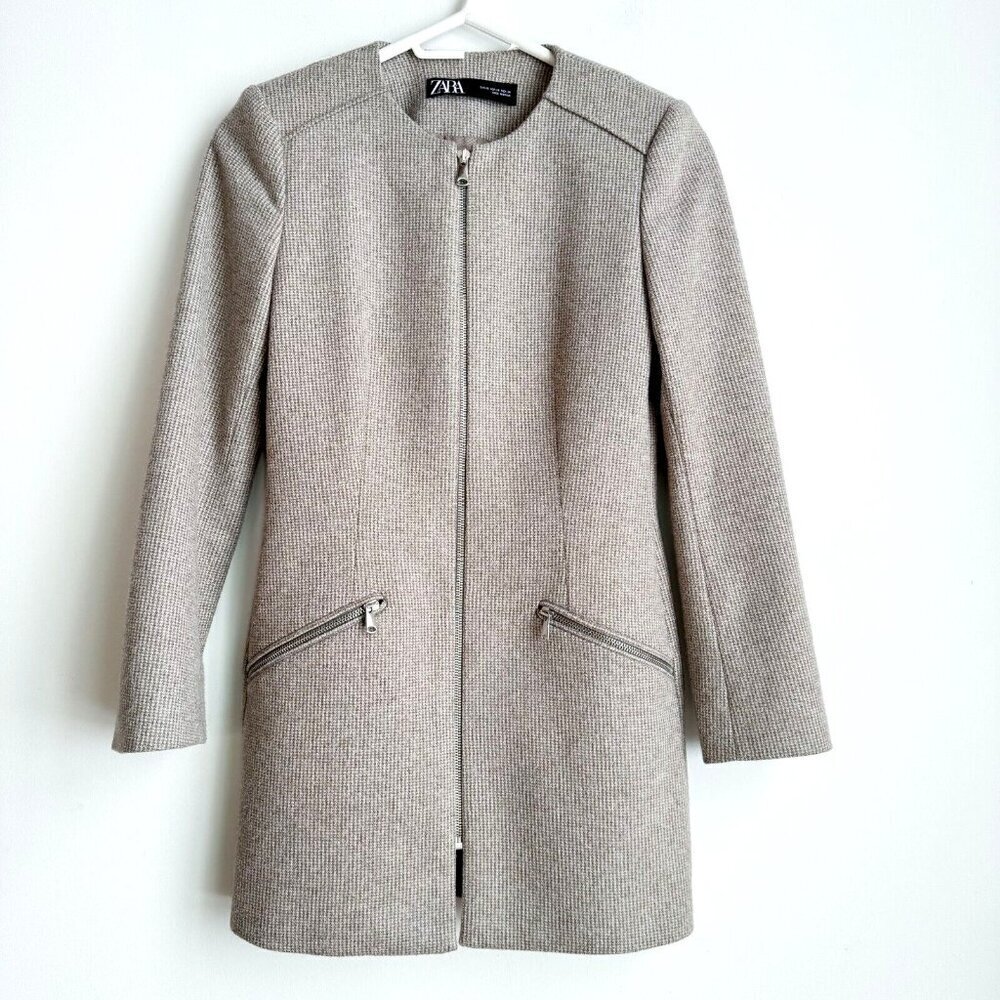 Zara made in Spain Micro Check Wool Blend Zip Blazer XS